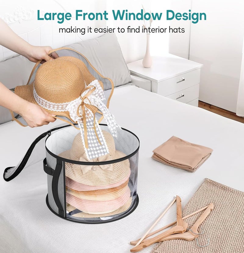 AOODA Oversized Clear Hat Storage Bag, Holds up to 7 Caps Cowboy Hat Organizer for Closet, Wide Brims Hat Case with Carrying Handles (Grey) - Image 4
